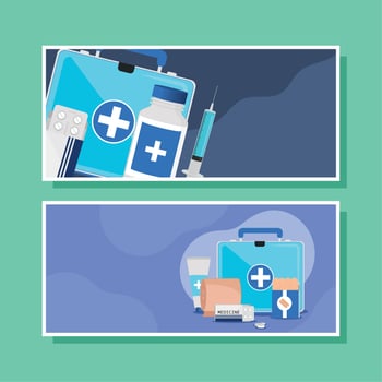 first aid kit horizontal banner vector