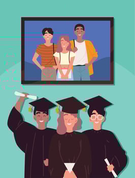 happy graduates college vector
