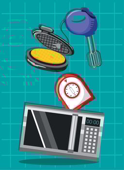 kitchen appliances and clock vector