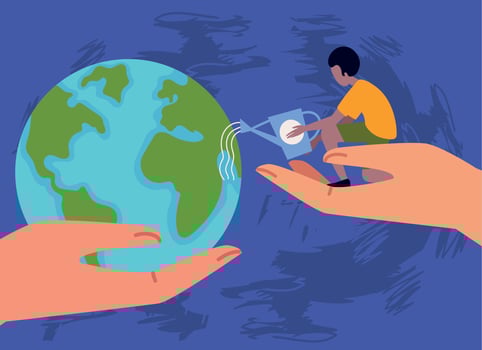 man pouring water at world vector