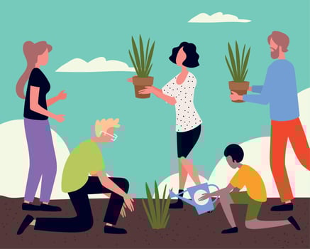 volunteers plant trees vector