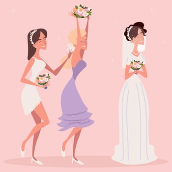 bridesmaid catch the bouquet vector