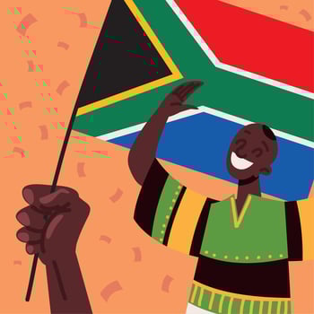 young man with flag of south africa vector