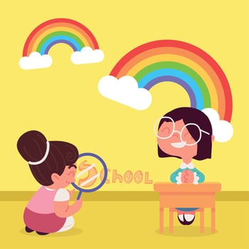 school girls cartoon vector