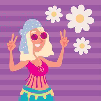 hippie woman with flowers vector