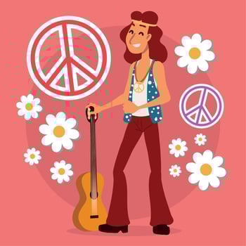 hippie man with guitar vector