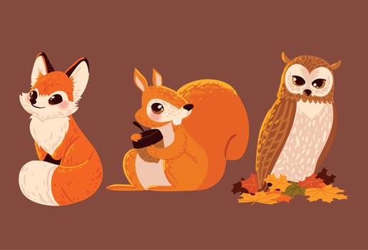 set autumn animals vector