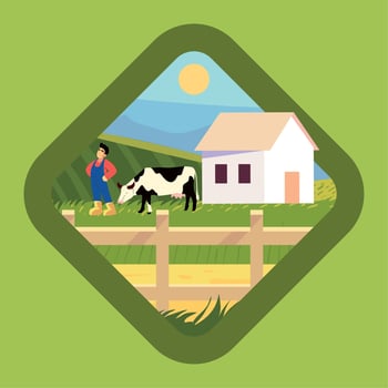 rural farmer and cow vector
