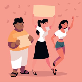 people with placards democracy vector