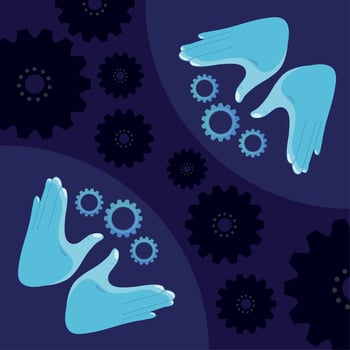 teamwork hands and gears vector