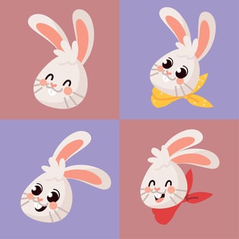 set of rabbits faces vector