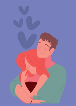 couple, man hugging woman vector