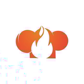 Hot chef vector logo for restaurant, bistro, culinary, catering kitchen business. Chef hat with a flame vector icon.