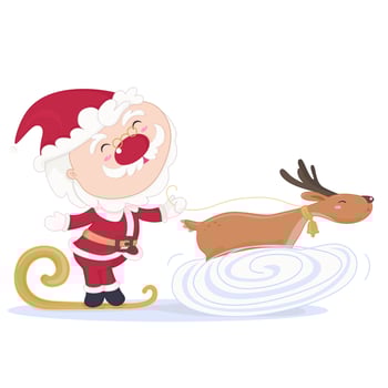 On a Sleigh-Santa Claus Rides a Reindeer-a Christmas Cartoon Character vector