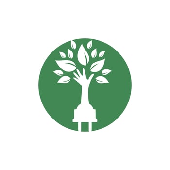 Electric cord and hand tree vector logo design.