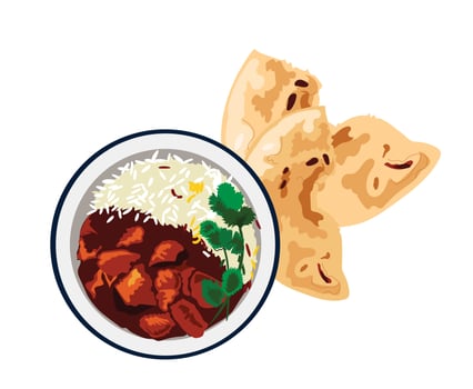 Chicken tikka masala Indian and Pakistani food vector illustration