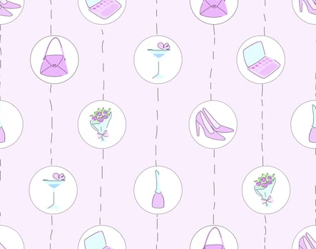 Seamless pattern with pumps and handbags in pink colors. Vector illustration for stunning glamorous backgrounds.