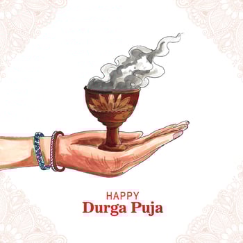 Happy durga puja clay dhunuchi with smoke indian puja festival background vector