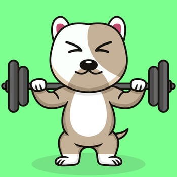 Vector illustration of premium cute dog doing weightlifting