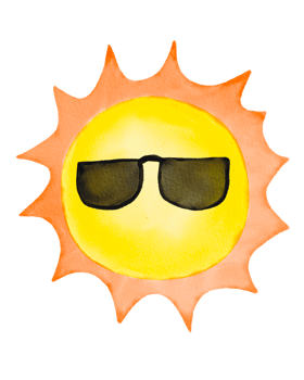watercolor sun wearing sunglasses png