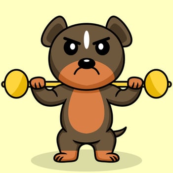 Vector illustration of premium cute dog doing sport lifting gold