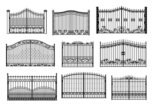 Iron gate and entrance metal fence steel barriers vector