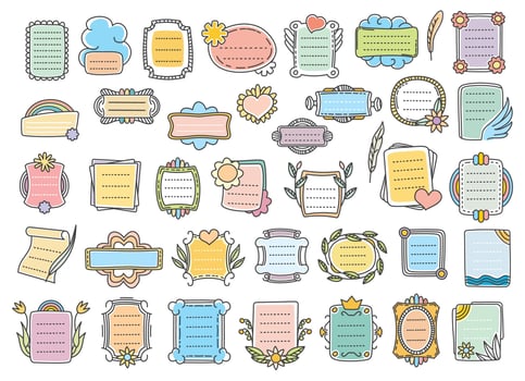 Bullet journal doodle frames, notes for calendar vector