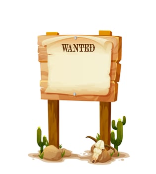 Wood sign, cartoon western wanted board, signboard vector