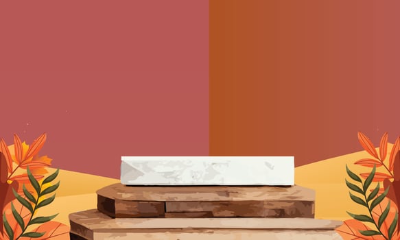 podium stage autumn season paper art colorful for show banner sale vector illus