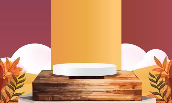podium stage autumn season paper art colorful for show banner sale vector illus