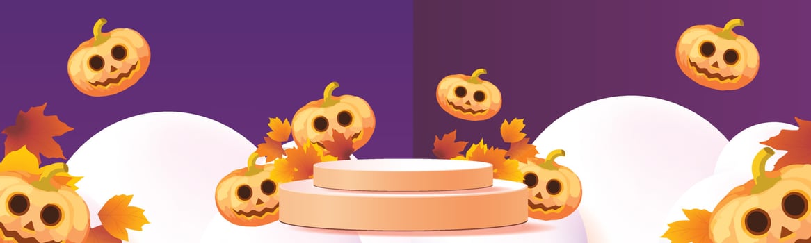 podium stage autumn halloween season paper art colorful for show banner sale vector illustation pumpkin