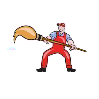 Artist Painter Standing Giant Paintbrush Cartoon vector