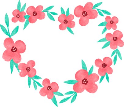 Watercolor Valentines Day floral heart frame with colorful flower png