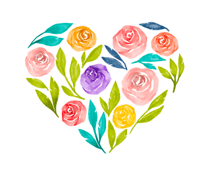 Watercolor Valentines Day floral heart frame with colorful flower png