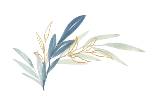 Watercolor floral illustration. Blue and Gold leaf branches collection. It's perfect for greeting cards, wedding invitation, birthday. png
