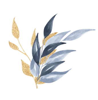 Watercolor floral illustration. Blue and Gold leaf branches collection. It's perfect for greeting cards, wedding invitation, birthday. png