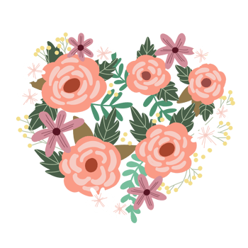 Watercolor Valentines Day floral heart shape with colorful flower png