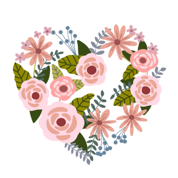 Watercolor Valentines Day floral heart shape with colorful flower png