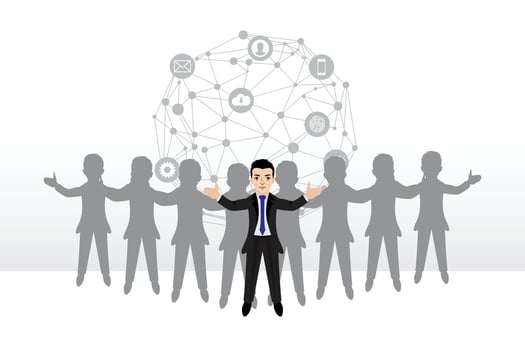Businessman with creative ideas. Vector illustration.