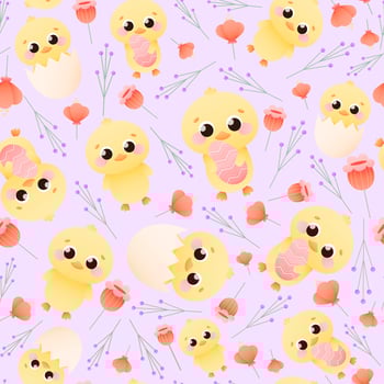 Cute chick pattern foe Easter holiday, childish style seamless ornament for wrapping paper or wallpaper, fabric vector