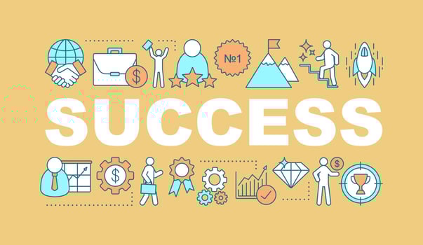 Professional success word concepts banner. Career ladder. Personal growth. Isolated lettering typography idea with linear icons. Goal achieving. Vector outline illustration
