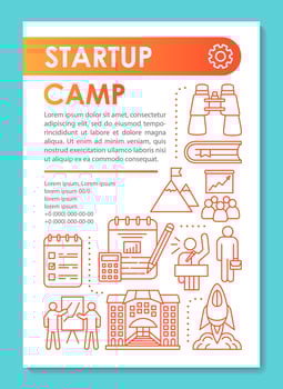 Startup camp, professional assistance brochure template layout. Flyer, booklet, leaflet print design with linear illustrations. Vector page layouts for magazines, annual reports, advertising posters