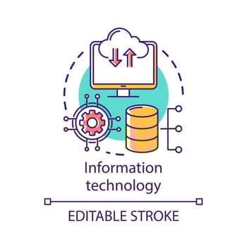 Information technology concept icon. Computer science. Structuring, storing, retrieving, and sending information idea thin line illustration. Vector isolated outline drawing. Editable stroke