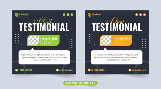 Creative client testimonial and review section design with dark backgrounds. Customer service review and feedback section design with red and orange colors. Client testimonial layout for websites. vector