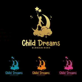 Kids dream on the moon logo design vector
