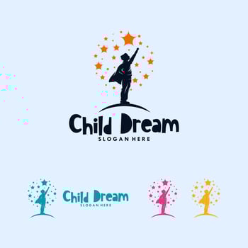Super hero boy reaching stars logo design vector
