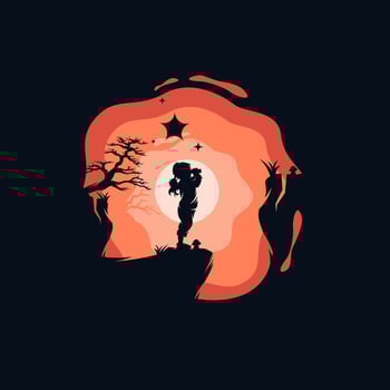 A little girl find stars in the moon logo vector