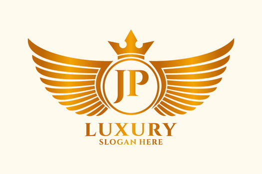 Luxury royal wing Letter JP crest Gold color Logo vector, Victory logo, crest logo, wing logo, vector logo template.