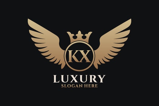 Luxury royal wing Letter KX crest Gold color Logo vector, Victory logo, crest logo, wing logo, vector logo template.