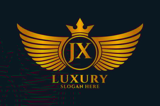 Luxury royal wing Letter JX crest Gold color Logo vector, Victory logo, crest logo, wing logo, vector logo template.